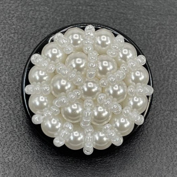 B-601 - White Hand-Beaded Button with Black Base, 1-1/4"