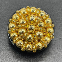 B-602 - Gold Hand Beaded Button with Black Base 1-1/4"