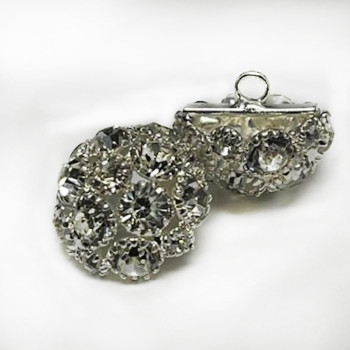 C-1335-Small Crystal Rhinestone Button (Sterling Silver-Plated Base) - 2 Sizes