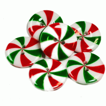 CH-2027 Red White and Green Christmas Candy Cane button 5/8"  Set of 6