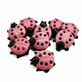 CH-282 Pink and Black Lady Bug Button 11/16" 1 Dozen