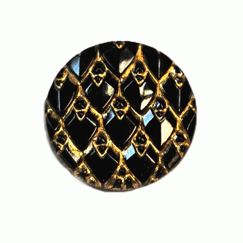 G-5222G Jet Black and  Gold Glass Button, 4 Sizes