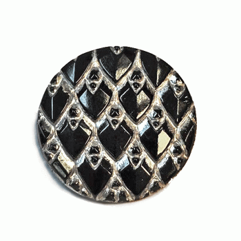G-5222S Jet Black and  Silver Glass Button, 4 Sizes