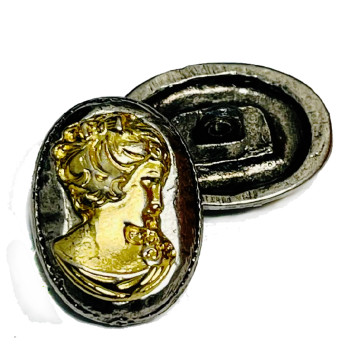 MX096 Vintage, Gold and Antique Silver Metal Cameo Button, 1"