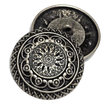 M-032  Large, Antique Silver Metal Fashion Button, 1-3/16"