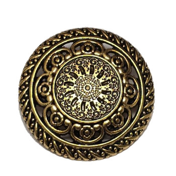 M-031 Large, Antique Gold Metal Fashion Button, 1-3/16"
