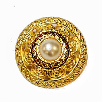 M-032 Large, Matte Gold Pearl  Gold Metal Fashion Button, 1-3/16"