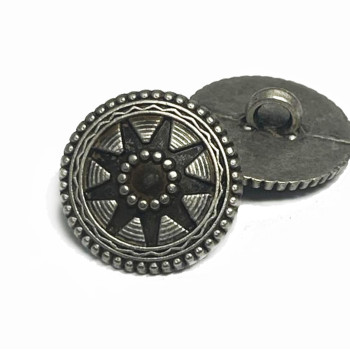 M-111 - Antique Silver Metal Button with Spoke Wheel Design, 11/16"
