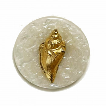 M-1308P  - Gold Metal and Poly Pearl Conch Shell Button, 1-3/4"