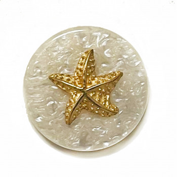 M-1309P - Gold Metal and Poly Pearl Starfish Button, 1-3/4"
