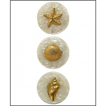 M-1300P Set of 3, Gold Metal and Poly-Pearl, Sea-Themed Buttons, 1-3/4" 