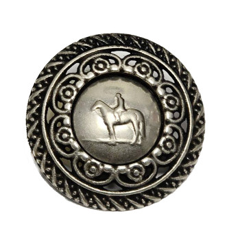 M1432 Large, Antique Silver Horse Metal Fashion Button, 1-3/16"