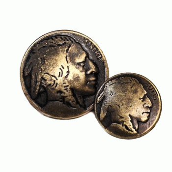 M-185ABR - Antique Brass, Cast Metal Indian Head Button, 3 sizes