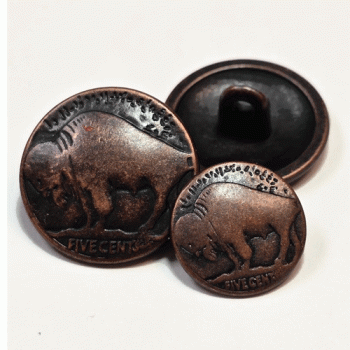 M-186AC Buffalo Ant. Copper Metal Button - 2 Sizes