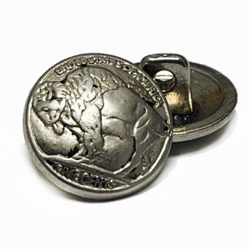 M-1871A - Buffalo Matte Nickel Metal Button, 5/8"