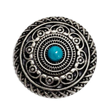 M-3163-Turquoise stone center Antique Silver Metal  Button 1-3/16"
