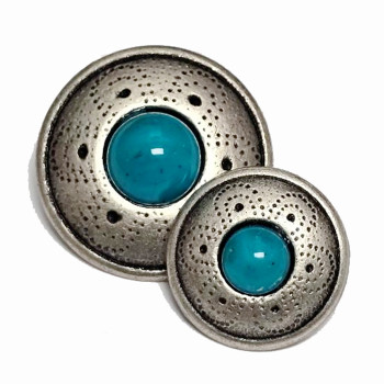 M-3168 Antique Silver and Turquoise Button, 2 sizes