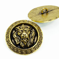 M-7914AG  Antique Gold Lion's Head Metal Button, 1-1/8"