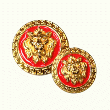 M-7914R  Red and Gold Lion's Head Metal Button, 3 Sizes