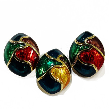 MX7930 - Vintage, Set of 3 Gold with Green-Red-Orange Epoxy Buttons, 1-3/8"