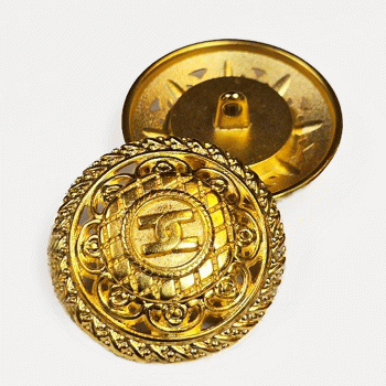 M7933CC Large Designer CC Button Matte Gold, Metal Fashion Button, 1-3/16"
