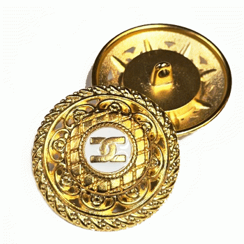 M7934CC  Designer CC Button Matte White Epoxy center, Gold, Metal Fashion Button, 1-3/16"