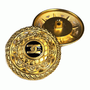 M7935CC  Designer CC Button Matte Black Epoxy center, Gold, Metal Fashion Button, 1-3/16"