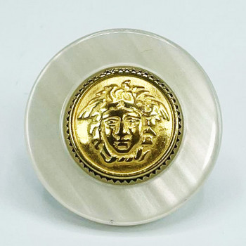 MLP-1710W White and Gold Medusa Button , 1-1/4"