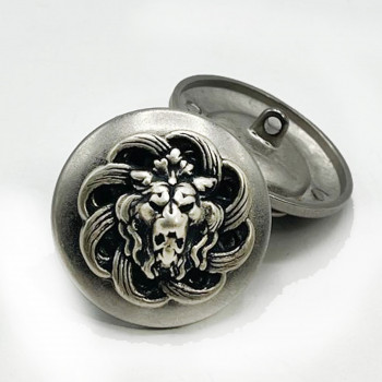 MLP-1714  Antique Silver Lion's Head Button, 1-1/8"  