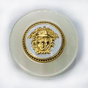 MLP-1711W  Pearl and Gold Medusa Button with White Epoxy, 1-1/4"  