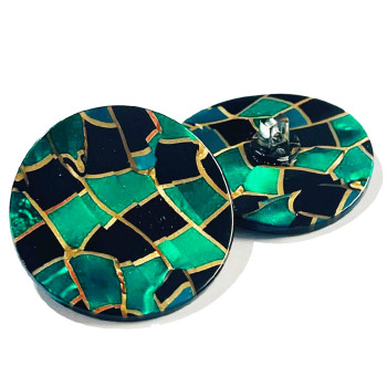 MX1152- Vintage Green, Black, and Gold Button, 2 Sizes 
