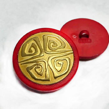 MX550 Vintage, Red and Gold Cast Metal Button, 2 Sizes