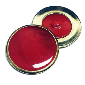 MX551 Vintage, Red and Gold Cast Metal Button, 1-3/8"