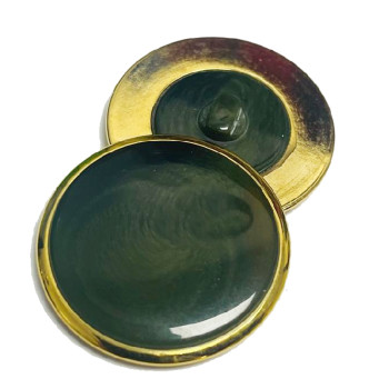 MX552 Vintage, Green and Gold Cast Metal Button, 2 Sizes