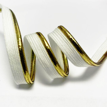 P-59658 Gold Metallic Cord Piping Trim with White Lip,  3/8"  - Sold By The Yard