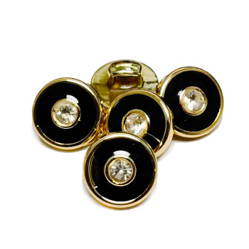 RHP-075D Shirt button Gold and Black with Crystal stone, 11.5 mm Price by Dozen.