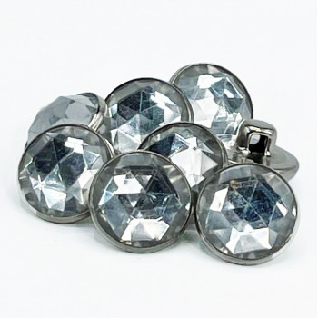 RH-090  Silver and Acrylic Crystal Button, 5/8" -  Sold by the Dozen