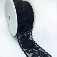 S-03385  Col. 3  Black Beaded Lace Ribbon - 3 "
