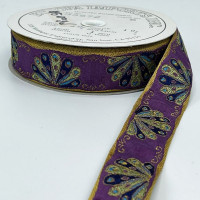 S-04769 Peacock Pattern Metallic Gold, Purple and Navy Ribbon - 1 inch
