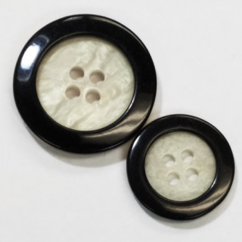 1073 - White Shell Look Button with Black Rim, 2 Sizes 1073 - White Shell Look Button with Black Rim, 2 Sizes