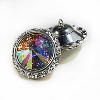 2957 - Rondel and Rivoli Button, with Crystal and AB Crystal Rhinestones, 25mm
