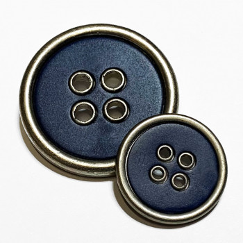 370735 Large, 4-Hole Coat Button in Matte Silver with Matte Navy Center - 3 Sizes