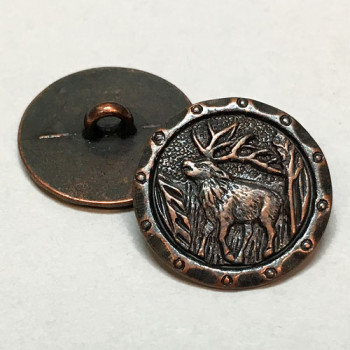 90685 - Antique Copper Metal Elk with Antlers Button, 13/16"