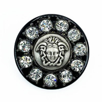 9187 Medusa Head Button with Crystal Rhinestones and Black Base, 1-1/4"