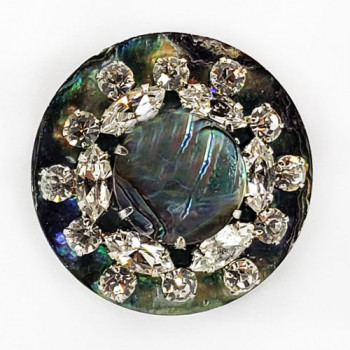 AA-1157- New Zealand Abalone Shell with Silver and Rhinestone layer, and NZ Abalone Center, 1-1/2"