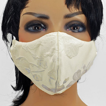 AFM-210 Off-White Satin-Look Embroidered Protective Face Mask — Sold per piece or in Packs of 5