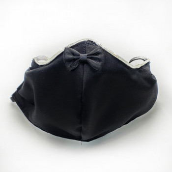 AFM-250 Black Satin Protective Face Mask with Bow Tie Trim— Sold per piece, or in Packs of 5