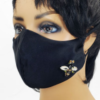 AFM-265 Black Protective Face Mask with Rhinestone Bee Applique — Sold per piece or in Packs of 5