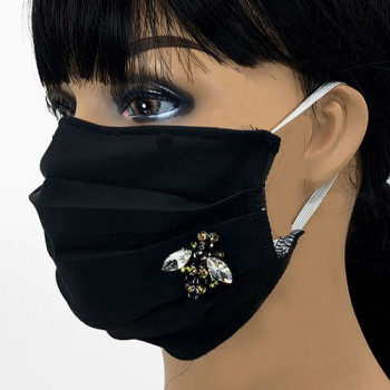 AM-165 Black Protective Face Mask with Rhinestone Bee Applique — Sold per piece or in Packs of 5 AM-165 Black Protective Face Mask with Rhinestone Bee Applique — Sold per piece or in Packs of 5