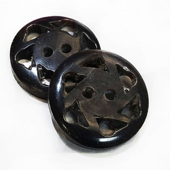 BN-069 Hand Stained Black Carved Bone Button, 13/16"